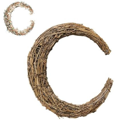 Natürlicher Rattan-Halbmond Türkranz,Rattan Kranz Halbmond,Weinrebe Kranz für DIY,Holz-Weinrebe Kranzform für DIY, Hochzeit, Party Dekoration (15cm)