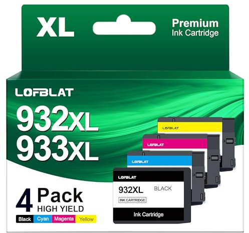 LOFBLAT 932XL 933XL Multipack Druckerpatronen Kompatibel für HP Druckerpatronen 932 933 932XL 933XL für HP Officejet 6600 6700 6100 7510 7110 7610 7612 (Schwarz Cyan Magenta Gelb,4 Pack)