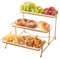 Fiita 3 Tier Serving Tray for Party Supplies, 14 Inch Ceramic with Golden Metal Dessert & Cake Presentation Stand for Buffets, Cake, Snack, Veggie, Fruit, Cookies, Dessert, Dishes