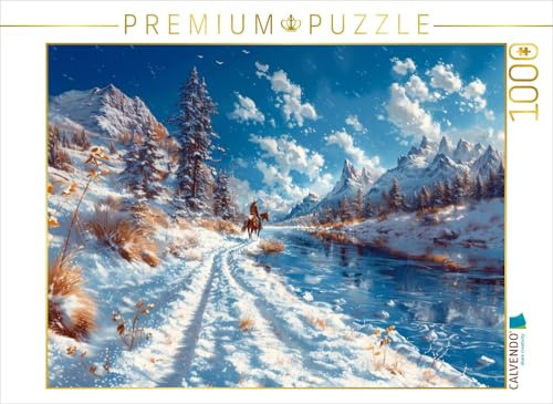 CALVENDO Puzzle Unbegrenzte Stille - Reiter auf Pferd in Winterlandschaft | 1000 Teile Lege-Größe 64 x 48 cm Foto-Puzzle für glückliche Stunden