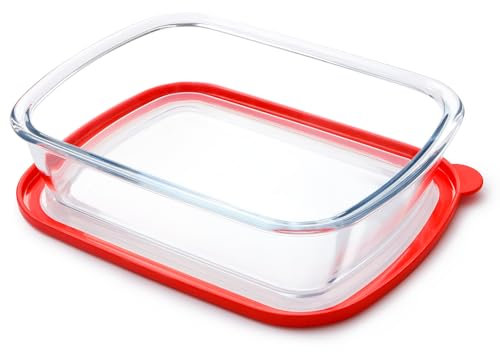 NUTRIUPS Plat à gratin en verre de 3 l avec couvercle, grand verre