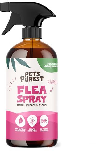 Pets Purest Flea Treatment for Dogs & Cats, 100% Natural Flea Spray for Dogs, Cats & Home. Safe & Effective Parasite Prevention Spray for Pets & Home 500ml