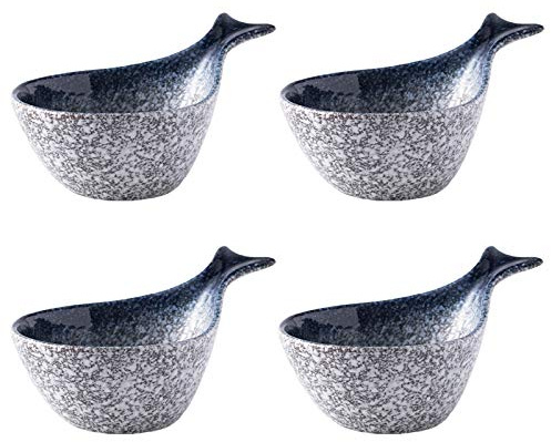 WOTZOV Dip-Schalen, Soßenschale, lustige fischförmige Obstsalat-Dessertschale, Keramik-Dip-/Dip-Schalen für Tomatensoße, Soja und andere Party-Dinner – 4er-Set, Snack-Dip-Schale，B V