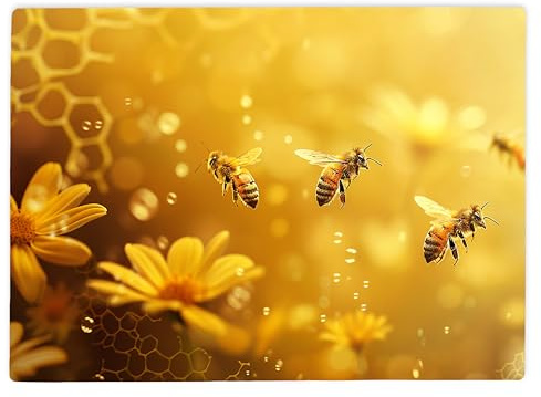 Shopagift Honey Comb Bees Flowers Glass Chopping Board Large Kitchen Worktop Saver 39cm x 28cm