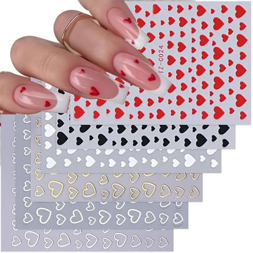 Valentines Day Nails Stickers Red Heart Nails Art Stickers Adhesive Love Heart Nails Decals Valentine’s Day Nails Supplies