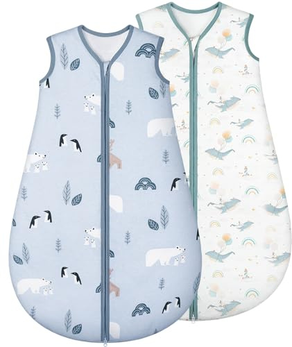 Yukkidds Gigoteuse Bébé Hiver 1.5 TOG en Coton Doux, Turbulette Chaude avec Fermeture Éclair, Lot de 2, pour Nouveau-né Garçons Filles 18–24 Mois Dauphin Bleu