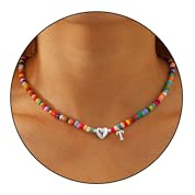 Bunte Perlenkette für Frauen Mädchen Buchstaben Kette Herz Anhänger Schmuck | Initialen Handgefertigt Boho Choker Personalisierte Geburtstagsgeschenk Geschenke für Damen Kinder Teenager