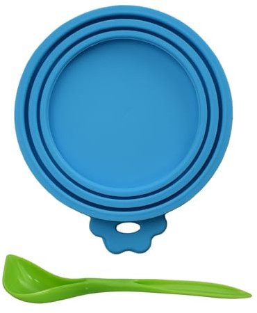 6 Stück Tierfutter-Dosendeckel, Gemeinsame GrößE Deckel FüR Dosen, Wiederverwendbar Himmelblau Silikondeckel, Allgemein Dosendeckel Katzenfutter und Hundefutter, Mit 1 GrüNen LöFfel