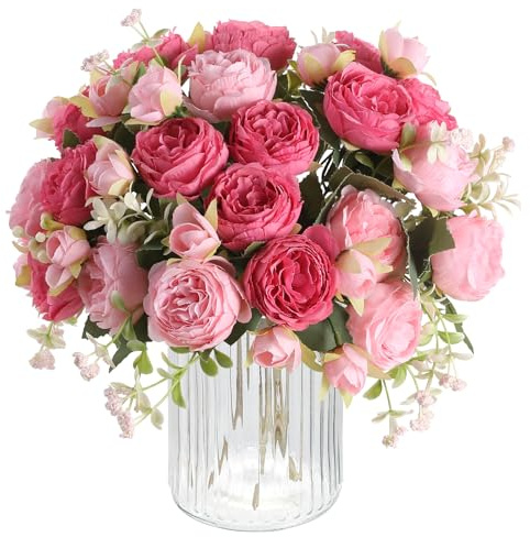 Floweroyal 4 Bunches Peony Artificial Flowers Pink Flowers Silk Peonies Bouquets for Wedding Party Table Centerpieces Floral Arrangement Home Kitchen Decor