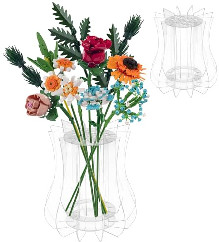 Vase for Lego Flowers - Display Clear Vase for Lego Flower Bouquet Display Stand Puzzle Vases Transparent Vases for Botanical Roses Cherry Blossoms, Sunflowers, Tulips, Daffodils Display (A)