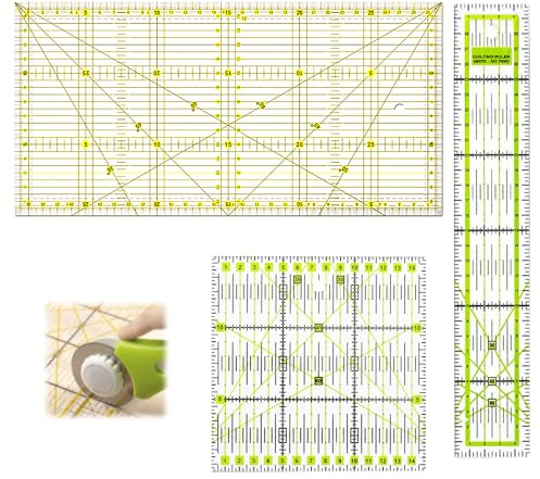 CATELL 3 Stück Patchwork Lineal Quilten Lineal, 5x30cm/15x15cm/15x30cm Nählineal Set mit cm-Skala und Winkelfunktionen 30/45/60Grad Schneiderlineal Patchworklineal zum Nähen Basteln Stoffhandwerk