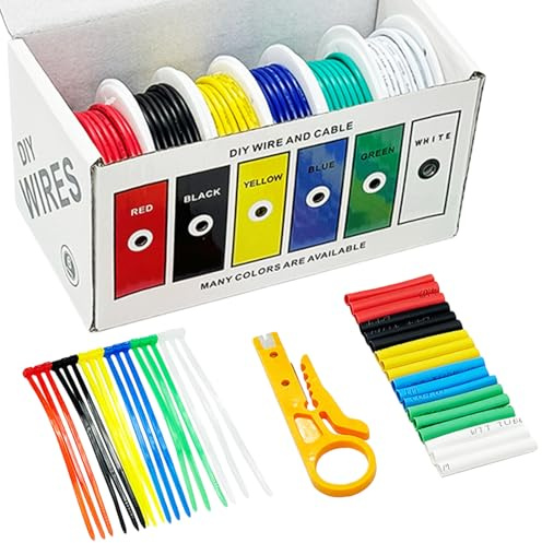 Set di cavi elettrici in silicone 22 AWG 0,3mm² in 6 colori, 10 metri per bobina di filo trefolato, flessibile e morbido, bobina di filo di rame stagnato per fai da te, auto, aerei RC, lampade