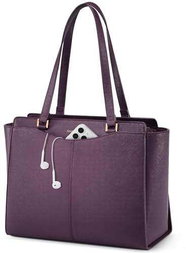 RAINSMORE Sac à Main Femme Grand Sac Cabas Imperméable Sacs Ordinateur Portable 14 Pouces Sacs Fourre-Tout Cuir PU Avec Fermeture Éclair Poche Intérieure Cours Voyage Affaires École