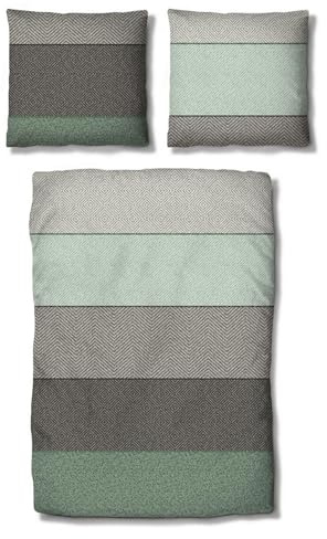 Traumschlaf Mako-Satin Bettwäsche Kansas – Ganzjahresbettwäsche aus 100% Baumwolle – Modernes Blockdesign – Seidig glatt & atmungsaktiv - 135x200 cm + 80x80 cm, grün