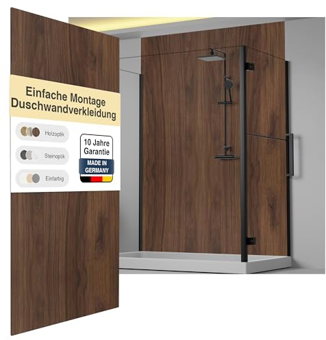 Wallando Premium Duschrückwand 250 x 130 cm | Einfach zu montierende Wandverkleidung für Dusche & Bad – Hochwertige PVC-Duschwand, einfarbig & seidenmatt – Landhaus Eiche