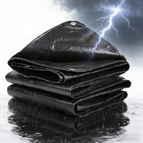 Telone Impermeabile per Esterno 200g/m² PE 2.5x10m Telo di Protezione Leggero in Polietilene, Protettivo Multiuso per Barche, Legno, Piscina, Mobili da giardino,Antipioggia e Antivento nero