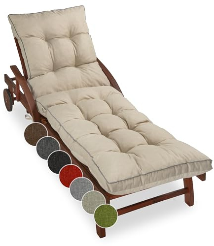 sunnypillow Cuscino per Lettino 200 × 60 – Materassino per Sdraio da Giardino, Spesso 13 cm – Outdoor, Impermeabile, Resistente ai Raggi UV – Cuscino per Lettino Prendisole e Sedia a Sdraio – Cremoso
