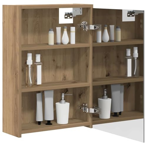 vidaXL Badezimmerspiegelschrank Kunsthandwerk Eiche 43 x 16 x 62.5 cm, Moderne Badezimmer, rechteckiger Stauraum, Wandregal, doppelseitiger Spiegel, Flexibles Möbel