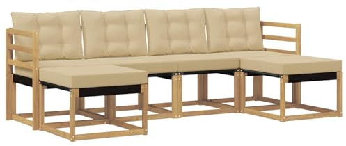 vidaXL Outdoor-Sofagarnitur mit Kissen 6 pcs Weiß und Beige, Garten Ecksofa, modernes Möbel für draußen, langlebige Liege, Coole Sitzgelegenheit auf der Terrasse