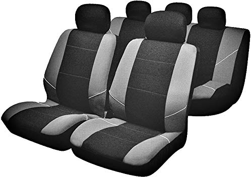 Sakura 'Merton' Black/Grey Seat And Headrest Covers BY0802 - Full Set Universal Fit Elasticated Hems Side Airbag Compatible Machine Washable