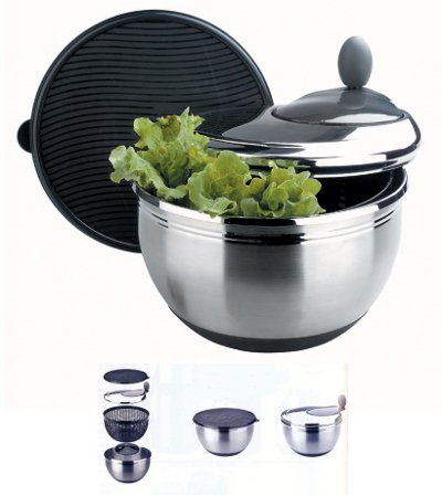 TAMLED Salatschleuder Edelstahl Ø 24 cm mit 4,5 Liter Inhalt