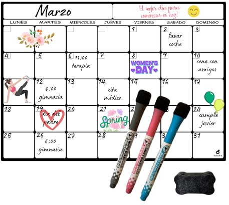 toots - Calendario Magnético para Nevera A4 (30x21) Planificador Semanal o Mensual con 3 Marcadores y Borrador, Pizarra Organizadora para Cocina, Menú, Compras y Familia. Carchivo, weekly planner.
