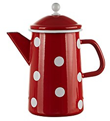 Mündner Tea Pot, Coffee Pot Made of Enamel. 1,6 Liter – Red with Little White dots