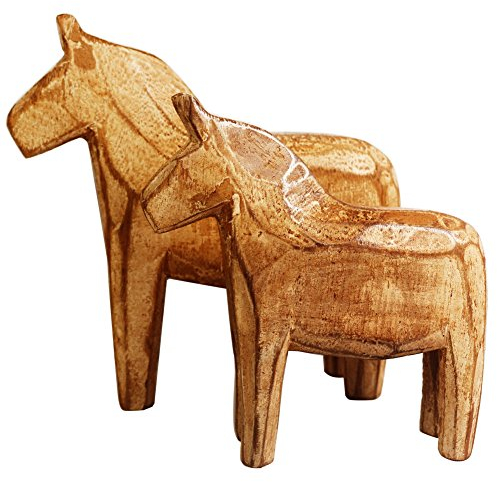 KiaoTime Dala Pferd, 2 Stück, neutrale Malerei – schwedische Dala Pferd Statue – Vintage unlackierte Holz-Pferd-Figur Statue Pferd (kann selbst gemalt Werden) (Dala Horse)
