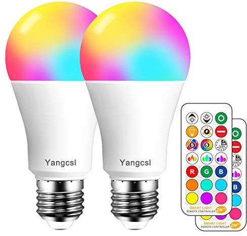 Yangcsl 10W A19 Timing Remote Controller RGBW Color Changing LED Light Bulbs,Double Memory and Wall Switch Control,Daylight White and Color Ambiance Extension (Pack of 2)