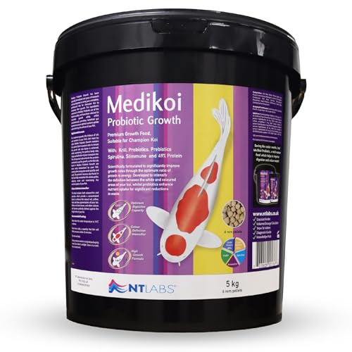 NT Labs Medikoi Probiotic Growth Pond Fish Food Adult 6mm Pellets (5kg) | High protein koi food utilises probiotic bacteria for summer feeding to maximise nutrient uptake and body mass gain.