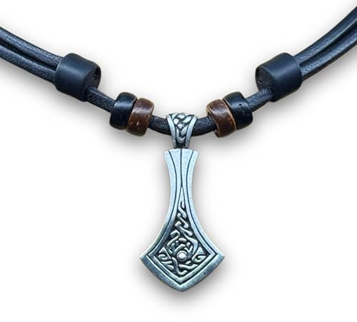 HANA LIMA Halskette Lederkette Herren Damen Metallanhänger Wikingerschmuck