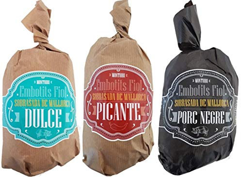 Trio de bolles sobrasadas de Mallorca, cochon doux, épicé et noir d'environ 400 grammes chacune, près de 1,3 kg. d'excellent produit Mallorquin
