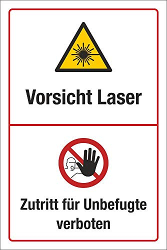 Schild Vorsicht Laser Feuer Licht Rauchen verboten 3 mm Alu-Verbund 300 x 200 mm