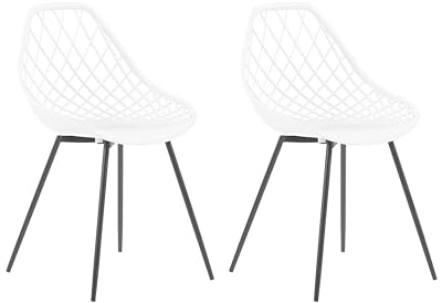Beliani Lot 2 Chaises Design Blanches en Plastique Blanc et Métal Noir Robustes et Confortables pour Salon ou Salle à Manger Minimaliste et Scandinave