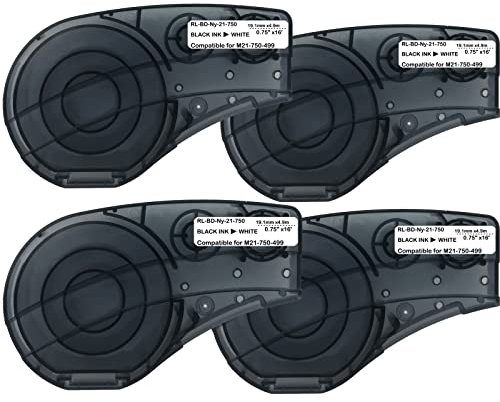 SIKOT Kompatibles Etikettenband Ersatz für M21750499 Patrone, 1,9 cm NylonEtikettenband, schwarz auf weißem Nylonstoff, kompatibel mit tragbaren Etikettendruckern, 40,6 cm Länge, 1,9 cm Breite, 2