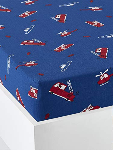 VERTBAUDETKinder Spannbettlaken Kleiner FEUERWEHRMANNblau bedruckt90X200