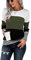 NEYOUQE Langarmshirt Damen Gestreift Rundhals Farbblock Longsleeve Tshirt Beliebten Pullover Basic Tops Bekleidung Sweatshirt Damen Grün L 44-46