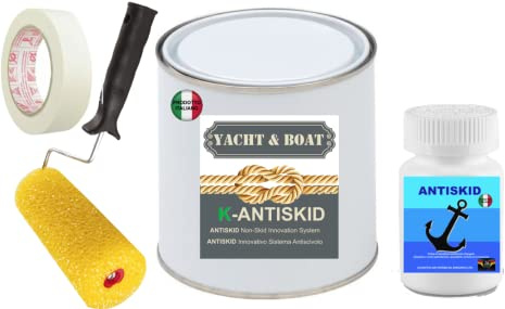 Smalto NAUTICO ACRILICO BICOMPONENTE SATIN ANTISCIVOLO ANTISDRUCIOLO ANTISKID KIT PRONTO ALL'USO SPECIALE PONTI E COPERTE (Kg 4,5 (3+0,6Cat+0,9Perline), RAL 5002 BLU OLTREMARE)