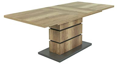 byLIVING Esszimmertisch BEA/Esstisch ausziehbar Eiche-Optik hell-braun/Esszimmer-Tisch Applikationen und Bodenplatte anthrazit/Küchen-Tisch mit Standfuß / 140-190 x 86, H 75 cm