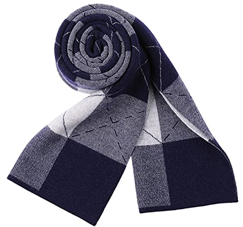 WANYING Herbst Winter 6% Wolle Herrenschal Gestrickter Schal Strickschal Wolleschal für Herren Elegant Casual Business - Raute Muster Dunkelblau & Weiß