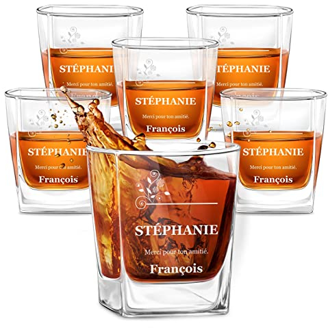 Maverton Ensemble de 6 verres à whisky personnalisés - Cadeau d’anniversaire - Verres pour connaisseurs de whisky - Cadeau personnalisé pour femme - Verres pour elle - Merci