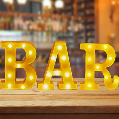 FGXY Buchstaben Lichter, LED Brief Beleuchtung, Alphabet Lampe, batteriebetrieben, beleuchtetes Schild mit Buchstaben, Nachtlichter Dekoration für Bar, Kneipe, Zuhause, Party, Hochzeit, Wand (Gelb)