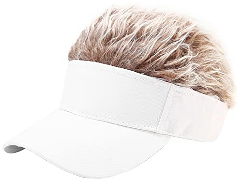Malaxlx Weiß Baseball Cap Herren Damen Basecap Verstellbar Baseballkappe Sun Mützen Visoren Fitted Trucker Cap mit Braun Perücken