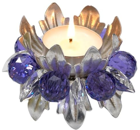 Casa Padrino Luxus Teelichthalter mit Swarovski Kristallglas Silber/Violett Ø 9 x H. 6 cm - Luxus Wohnzimmer Deko Accessoires
