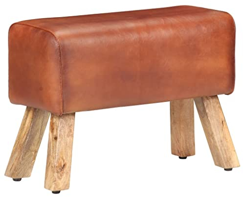 INLIFE Sitzbank Turnbock-Design 58cm Braun Echtleder Mango Massivholz-0784