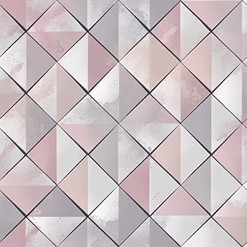 Muriva Pop 3D Effect Geometric Diamond Geo Tiles Feature Non Woven Wallpaper Pink M46703