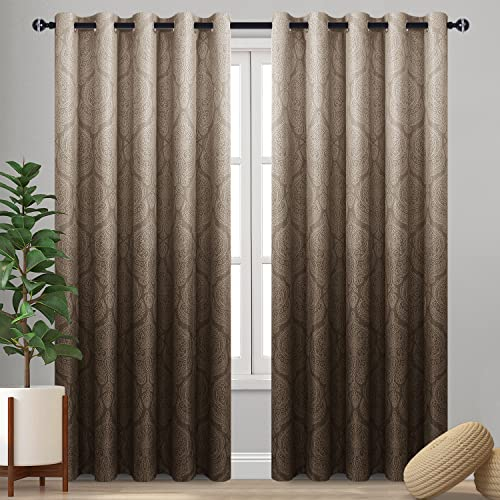 DWCN Braune Vorhänge für Schlafzimmer – Ombré-Damast-Muster, wärmeisoliert, energiesparend, Ösenvorhänge für Wohnzimmer, 1 Paar Farbverlauf, 152,4 x 213,3 cm Länge