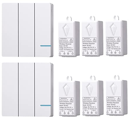 Lancoon Interruptor De Luz Inalámbrico Y Kit Receptor, Incluye Botonera De 3 Gang Pequeño Controlador Para Luces De Casa Lámparas Electrodomésticos