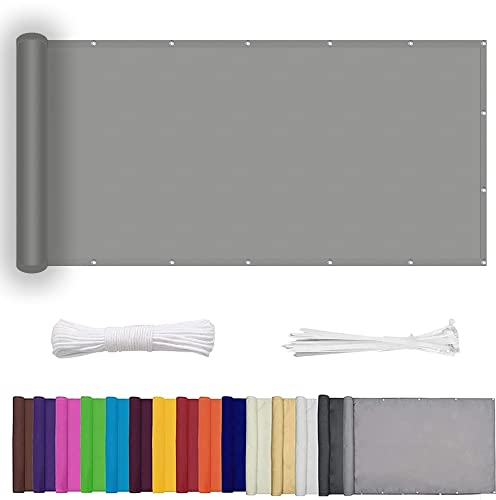Balkon Sichtschutz Seitenmarkise 130 x 450 cm Ohne Bohren Windschutz Markisen HDPE aus Starken Material für Balkon Garten Balkongeländer, Hellgrau