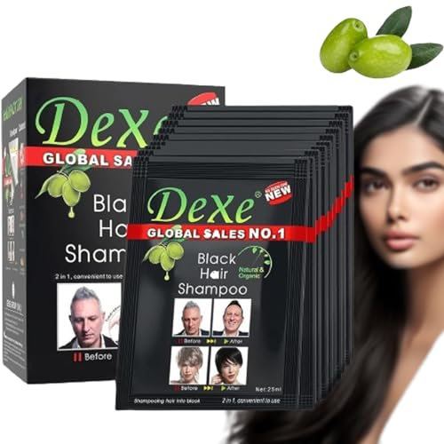 Black Hair Dye Shampoo, MQUPIN Champú para cabello Tinte instantáneo para hombres y mujeres. Ingredientes naturales para un tinte de cabello negro, simple de usar y permanente. (10 piezas)